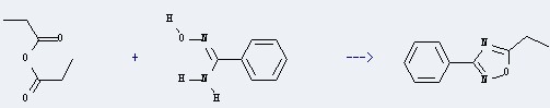 The 1,2,4-Oxadiazole,5-ethyl-3-phenyl- could be obtained by the reactants of propionic acid anhydride and N-hydroxy-benzamidine